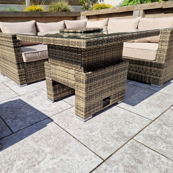 Georgia Nature Brown Corner Sofa with 2 Ottomans and Dining Table with Ice Bucket genannt