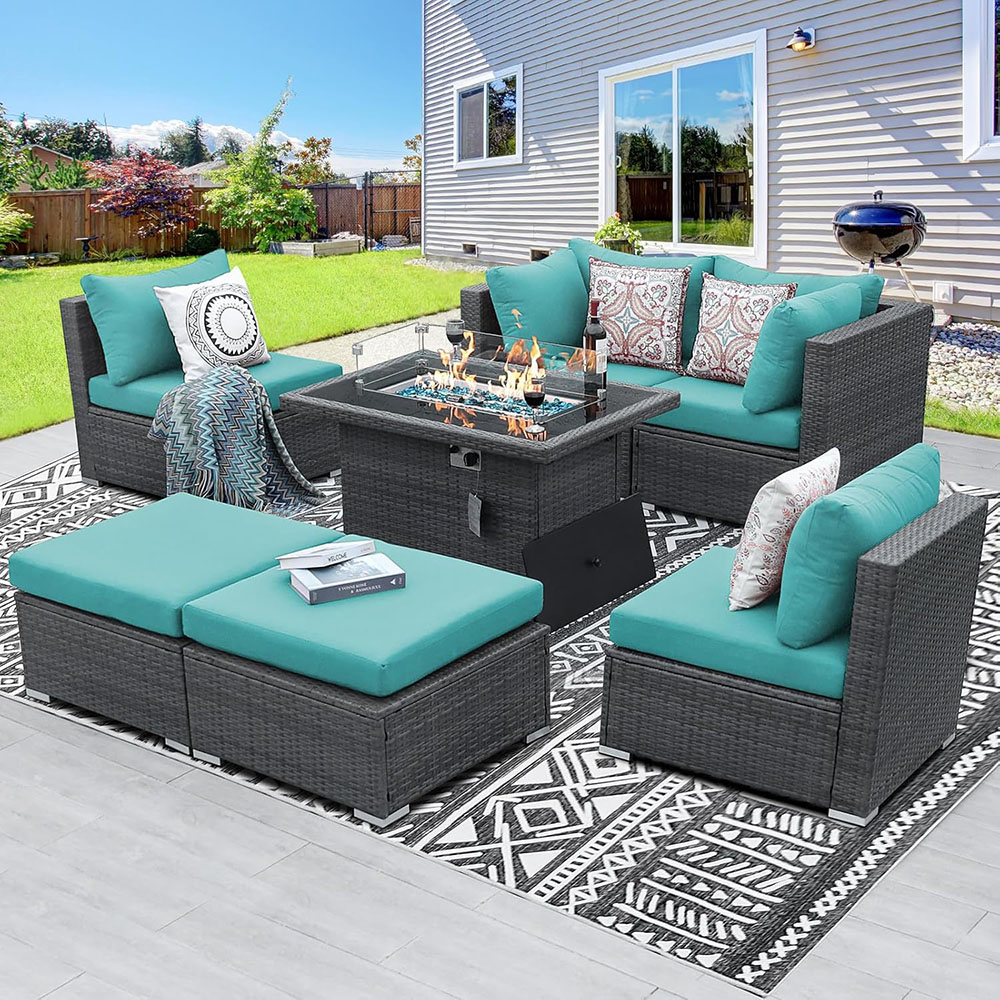 BULEXYARD Grey PE Wicker Patio Furniture Sectional Conversation Sofa Set