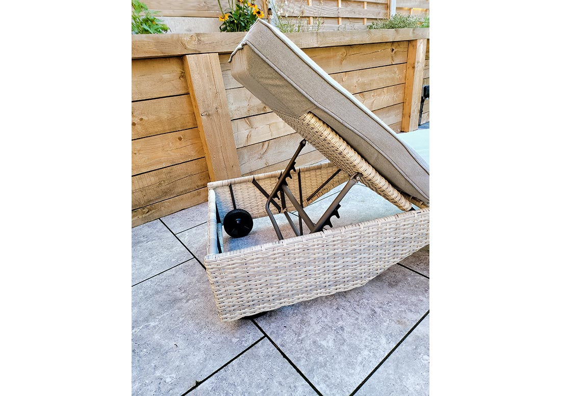 RATTAN SUN LOUNGERS WITH DRINKS TABLE - GREY - MEGHAN RANGE