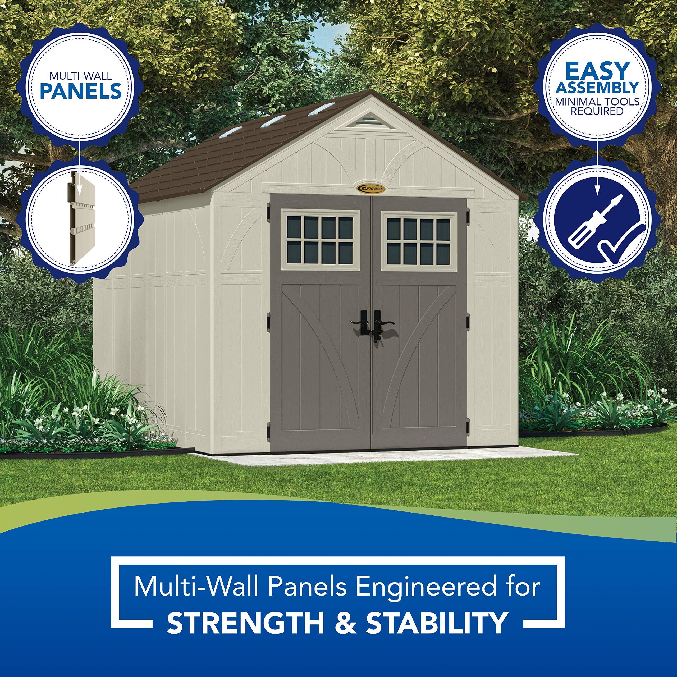 【Storage Shed】【BS】8' x 10' Heavy-Duty Resin Tremont Storage Shed, Vanilla