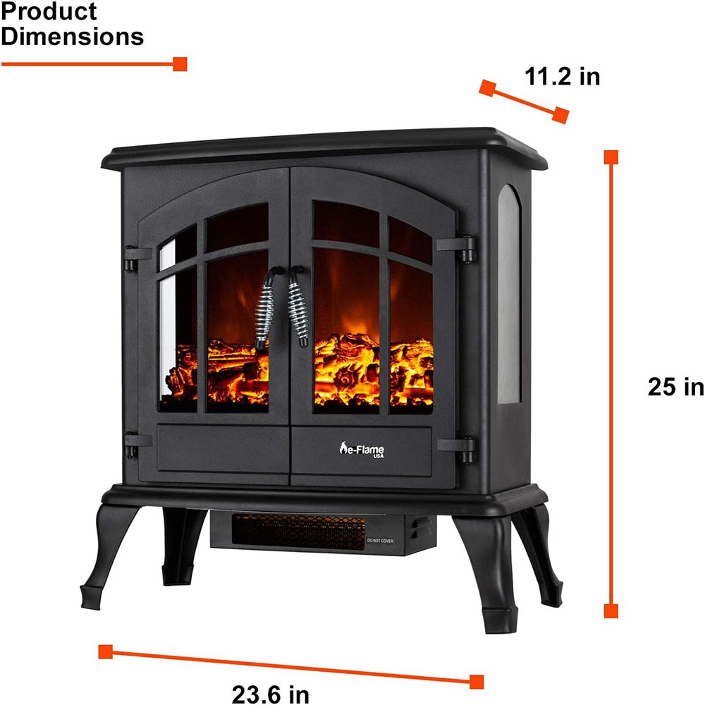 Jasper Freestanding Electric Fireplace Stove Heater - Realistic 3-D Log and Fire Effect