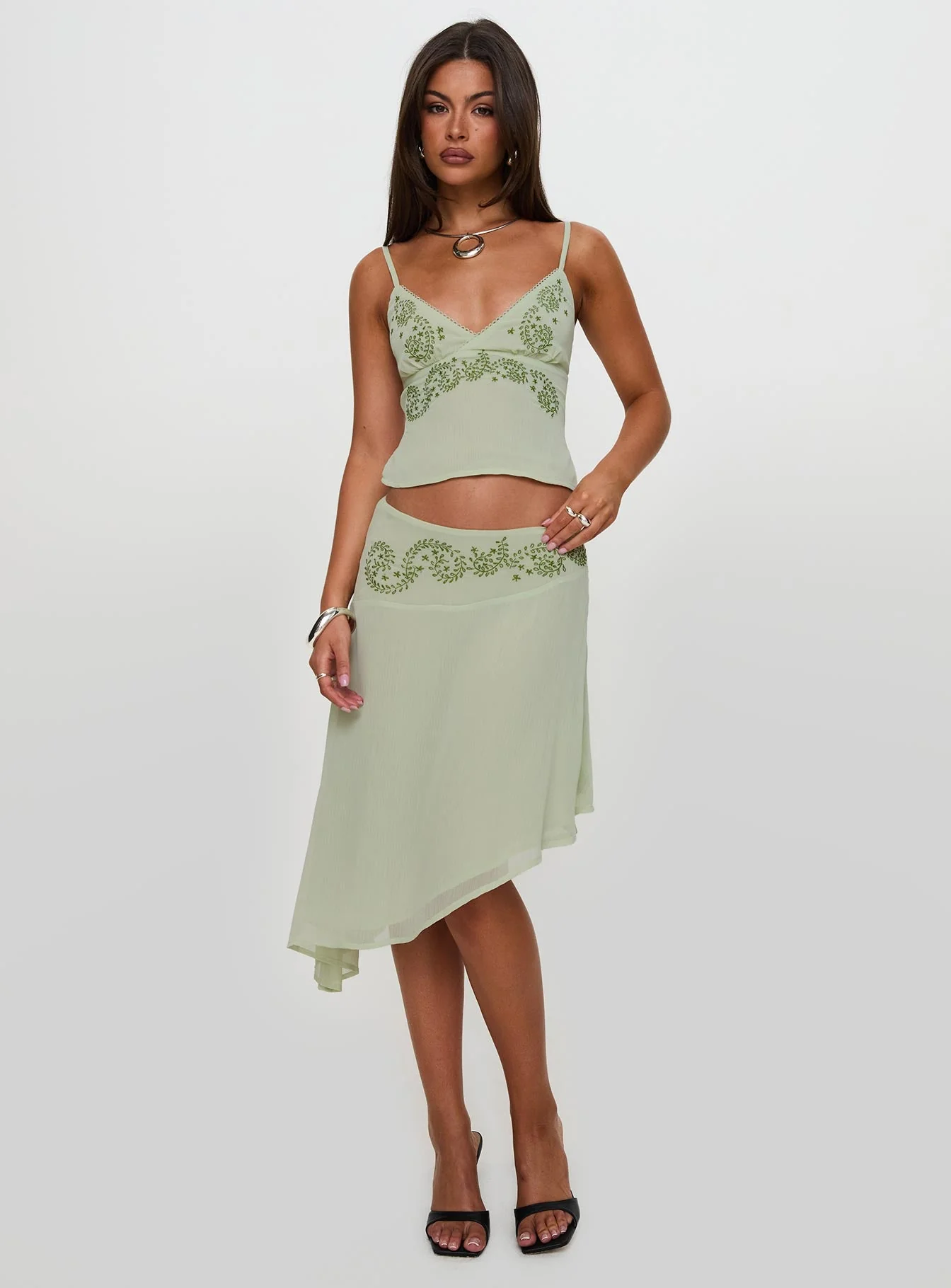 Pappilion Asymmetrical Midi Skirt Sage
