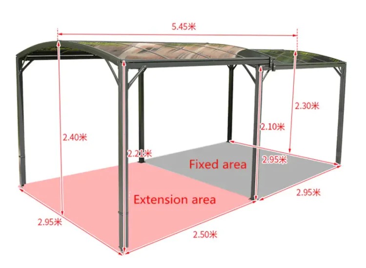 2.9×5.45m Outdoor Awning Aluminum Telescopic PC Trolley.