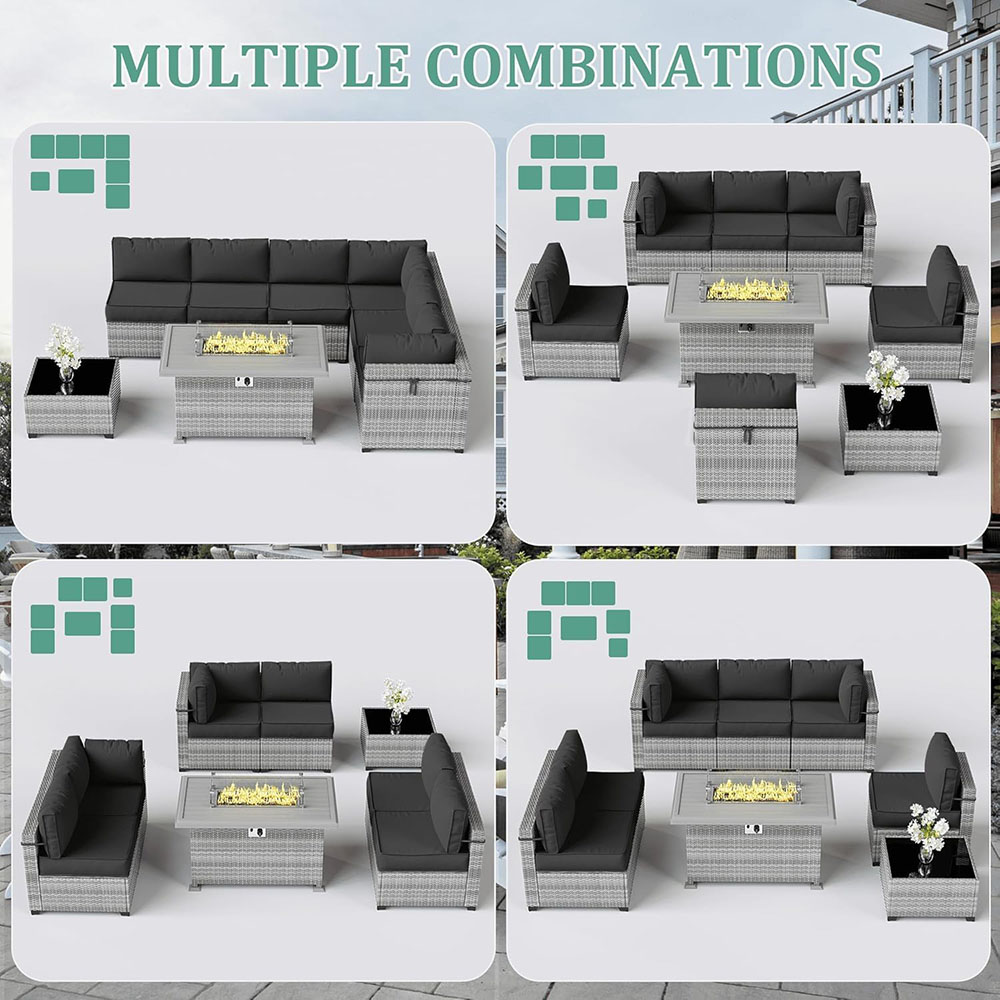 8-Piece Patio Furniture Set With Fire Pit Table, With 5