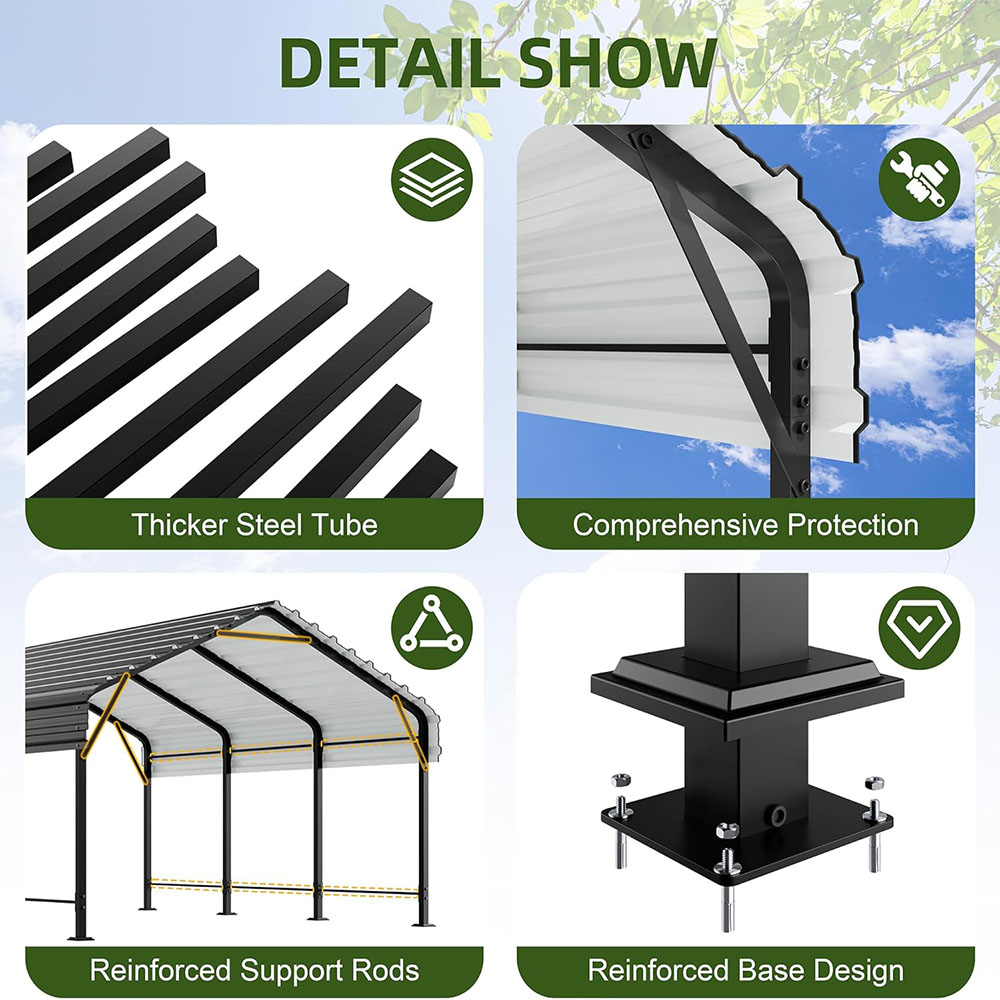 JAMFLY 12X20 FT Carport, Heavy Duty Carport Canopy with Galvanized Steel Roof and Frame
