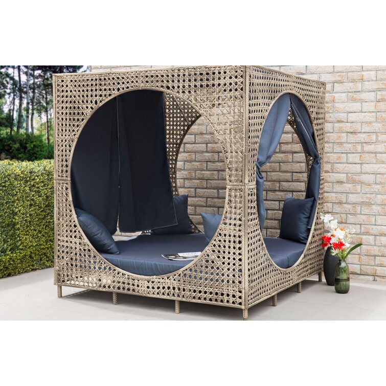 Bousquet 72'' Wide Outdoor Wicker Patio Daybed with Cushions