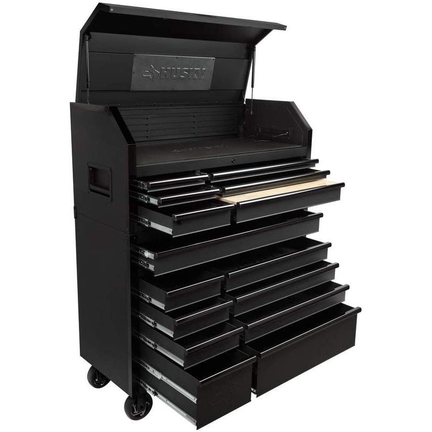 Industrial 52 in. W x 21.5 in. D 15-Drawer Tool Chest and Rolling Cabinet Combo with LED Light in Matte Black